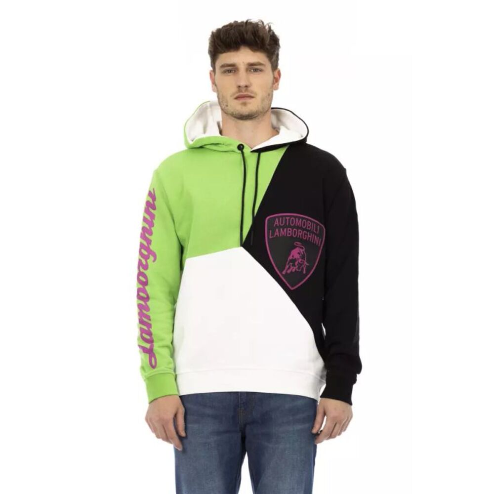 Automobili Lamborghini White Cotton Men Sweater with Men's Hood